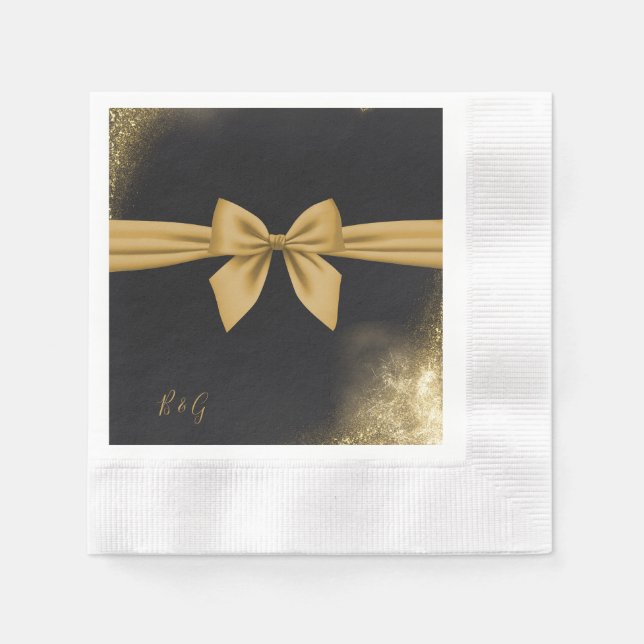 classic elegant filigree  black golden wedding napkin (Front)