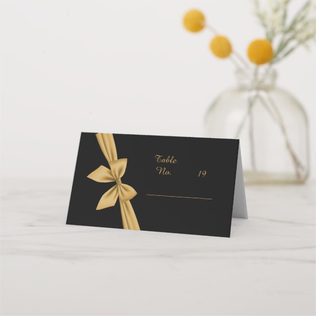 classic elegant filigree  black golden wedding place card (Front)