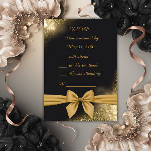 classic elegant filigree black golden wedding RSVP card