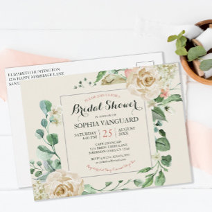 Classic Elegant Floral Bridal Shower Invitation Postcard