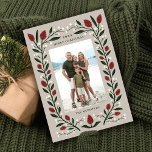 Classic Elegant Floral Frame Christmas Photo Holiday Card<br><div class="desc">This gorgeous holiday photo card conjures up all the cosy Christmas feelings, boasting a hand drawn floral frame in traditional Christmas colours of deep green, burgundy red, and ivory over a custom colour background (shown in sand beige). The back of the card contains more text templates for a personalised message,...</div>