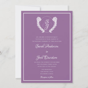 Classic Elegant Floral Monogram Lavender Wedding  Invitation
