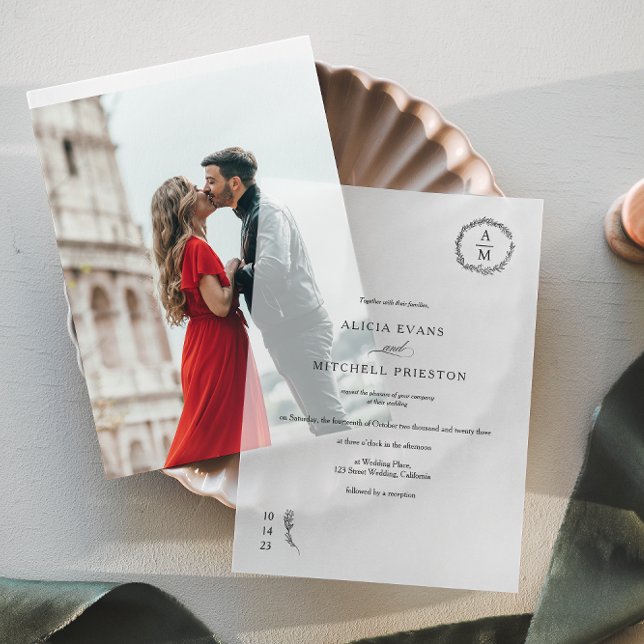 Classic Elegant Floral Monogram Wedding Vellum Invitations (Classic Elegant Floral Monogram Wedding Vellum Invitations)