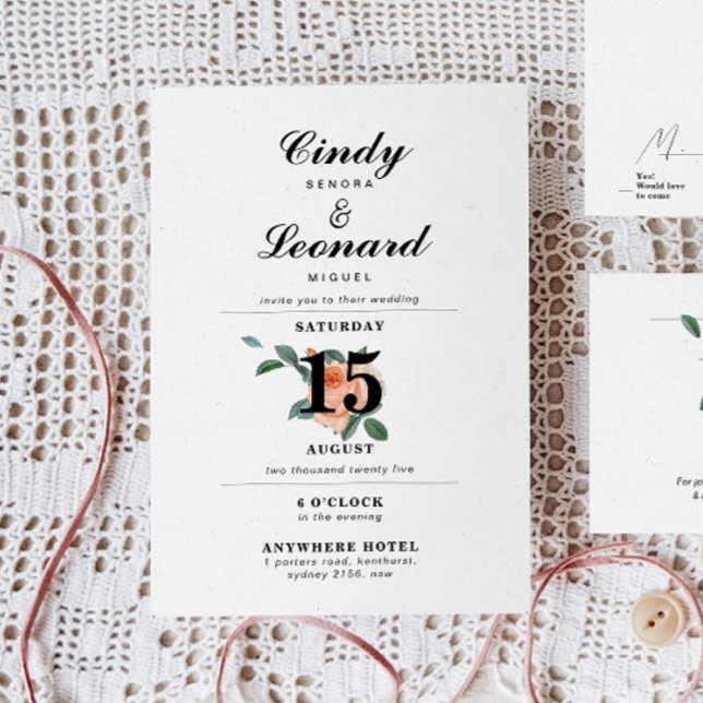 Classic Elegant Floral Typography Wedding Invitation (Creator Uploaded)