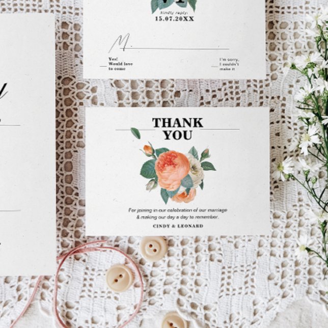 Classic Elegant Floral Typography Wedding Thank You Card (Creator Uploaded)