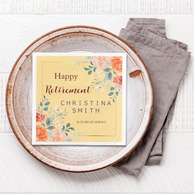 Classic Elegant Floral Watercolor Retirement Party Napkin (Classic Elegant Floral Watercolor Retirement Party Paper Dinner Napkins)
