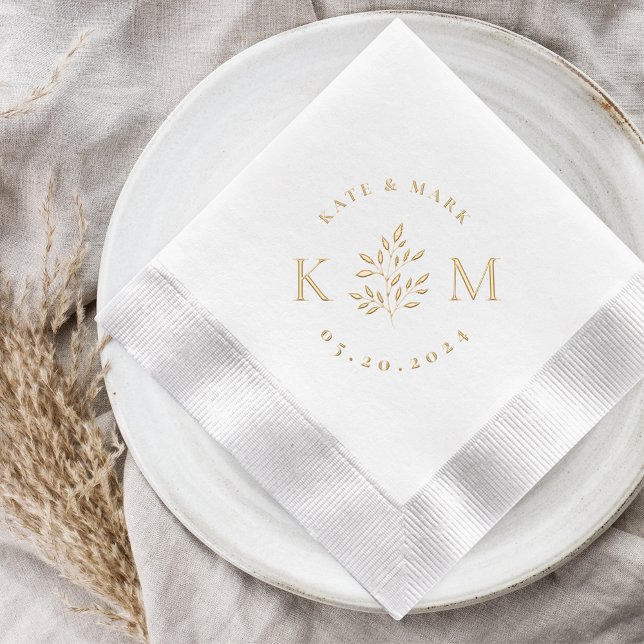 Classic Elegant Foliage Monogram Wedding Foil Napkins (Creator Uploaded)
