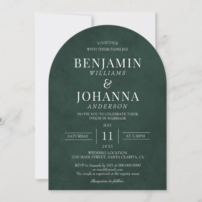 Classic Elegant Forest Green Wedding Arch Invitation (Front)