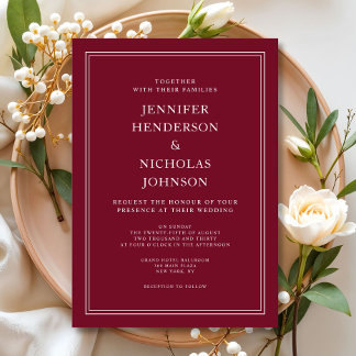 Classic Elegant Formal Burgundy Red Wedding Invitation