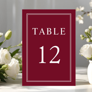 Classic Elegant Formal Burgundy Red Wedding Table Number