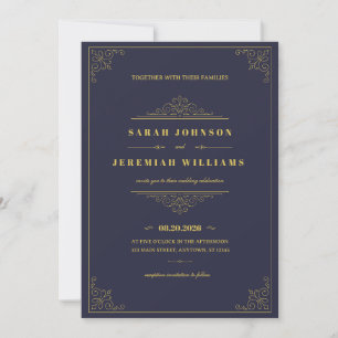 Classic Elegant Formal navy-blue and Gold vintage Card