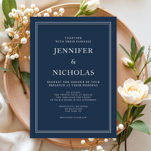 Classic Elegant Formal Navy Blue Wedding Invitation
