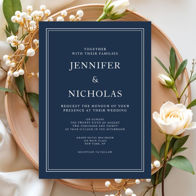 Classic Elegant Formal Navy Blue Wedding Invitation (Classic Elegant Formal Navy Blue Wedding Invitation)