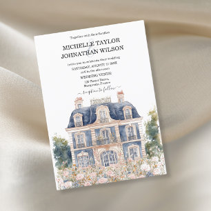Classic Elegant French Blue Mansion Floral Invitation