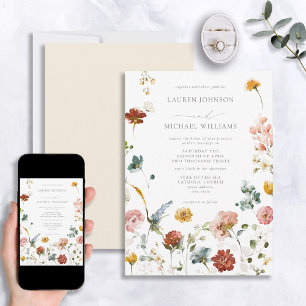 Classic Elegant Garden Flowers Watercolor Wedding Invitation
