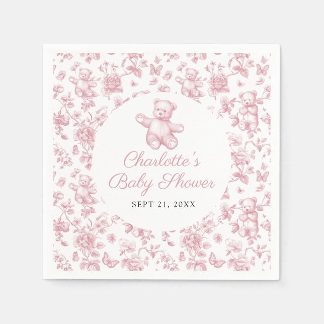 Classic Elegant Girl Baby Shower Toile de Jouy Napkin (Front)