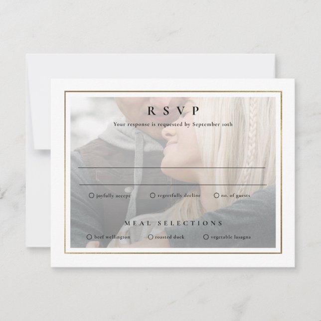 Classic Elegant Gold 2 Photo Wedding RSVP Card (Front)