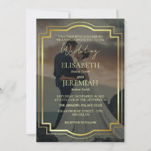 Classic Elegant Gold & Black Overlay Photo Wedding Invitation