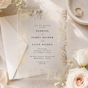 Classic Elegant Gold Botanical Wedding Acrylic Invitations
