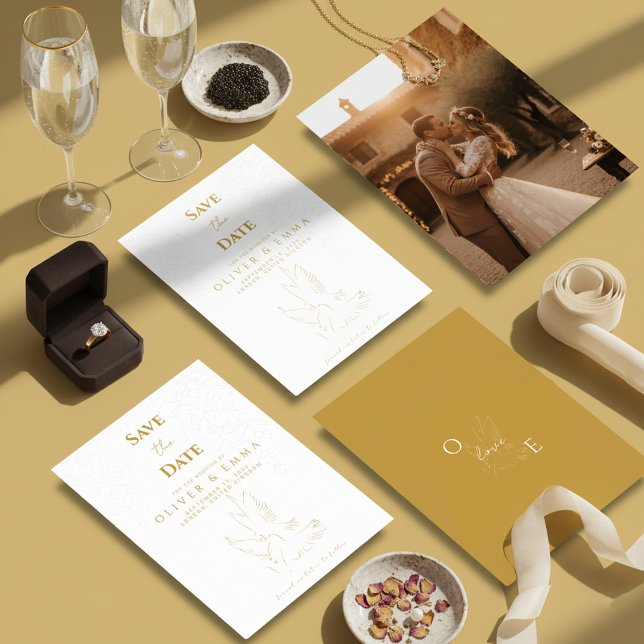 Classic Elegant Gold Dove Save The Date Card (Creator Uploaded)