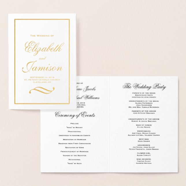 Classic Elegant Gold Foil Wedding Program Card (Display)