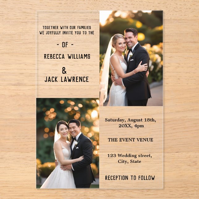 Classic Elegant Gold Photo Wedding Acrylic Invitations (Front)