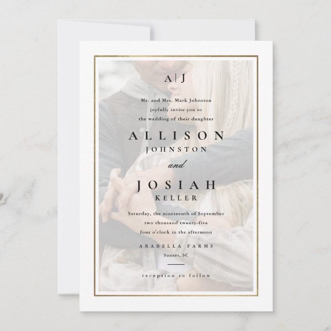 Classic Elegant Gold Photo Wedding Invitation (Front)