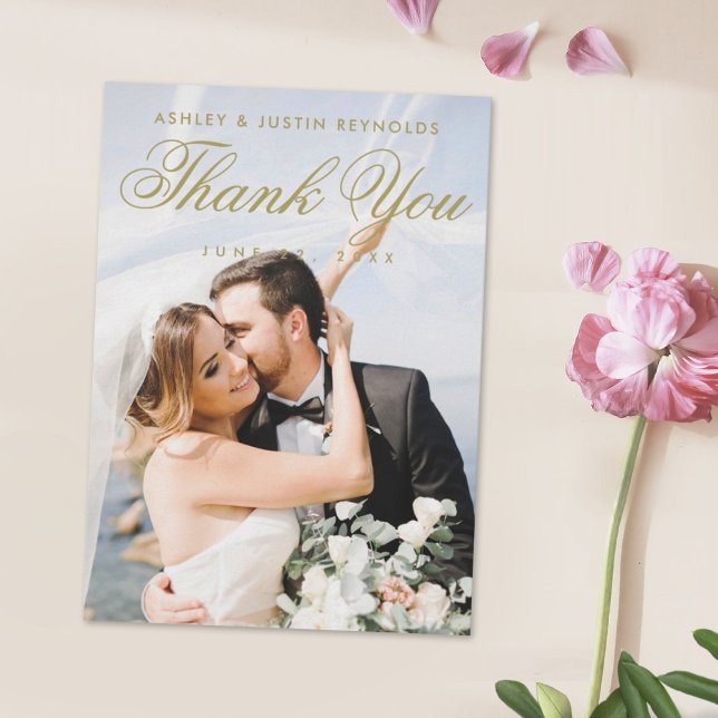 Classic Elegant Gold Photo Wedding Thank You Card (Creator Uploaded)