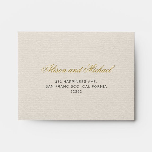 Classic Elegant Gold Script Wedding Return Address Envelope (Front)