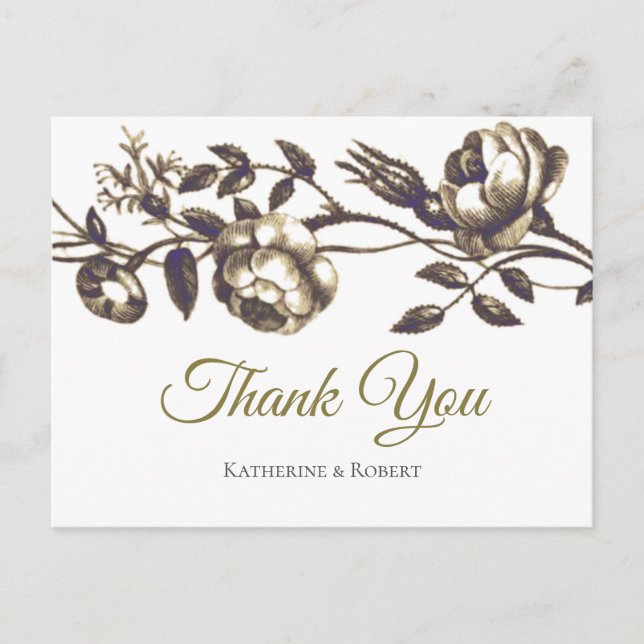Classic Elegant Gold Vintage Flowers Thank You Postcard (Front)