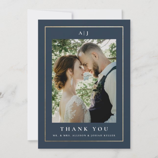 Classic Elegant Gold Wedding Photo Thank You Card (Front)