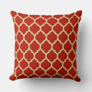 CLASSIC ELEGANT Golden Red Quatrefoil Pattern Cushion