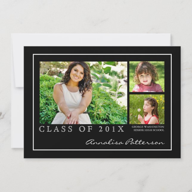 Classic & Elegant Graduation 3 Photo Announcement (Front)