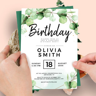 Classic Elegant Greenery Eucalyptus Birthday Party Invitation