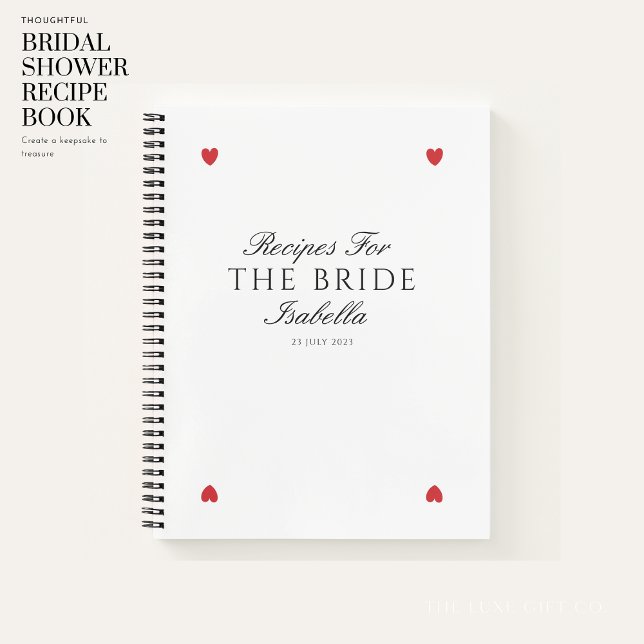 Classic Elegant Hearts Bridal Shower Gift Recipe Notebook (Creator Uploaded)