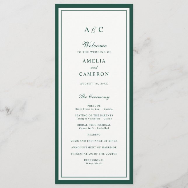 Classic Elegant Hunter Green Frame Wedding Program (Front)