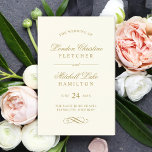 Classic Elegant Ivory Antique Gold Wedding Program<br><div class="desc">Formal soft white / light ivory and antique gold wedding ceremony program design features beautiful typography that combines a traditional flourished calligraphy script with classic block lettering. Includes a decorative scroll design accent. The custom text can be fully personalised for your wedding day. Note, these folded sheet programs arrive flat...</div>