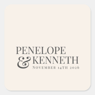 Classic Elegant Ivory Cream Custom Wedding Names Square Sticker