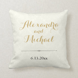 Classic Elegant Ivory Gold Black Damask Wedding Cushion