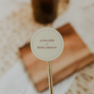 Classic Elegant Ivory Wedding Bride & Groom Names Round Sticker