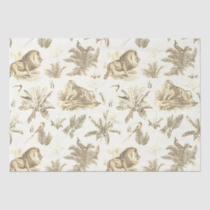 Classic Elegant Lion Tiger Beige Toile  Tissue Paper