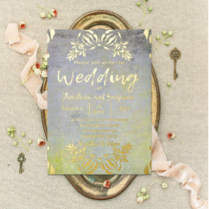 Classic Elegant Luxury Baroque Gold Border Wedding Foil Holiday Card