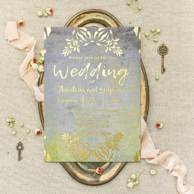 Classic Elegant Luxury Baroque Gold Border Wedding Foil Holiday Card (Creator Uploaded)