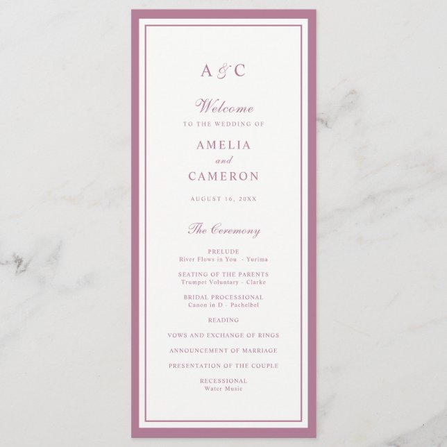 Classic Elegant Mauve Rose Frame Wedding Program (Front)