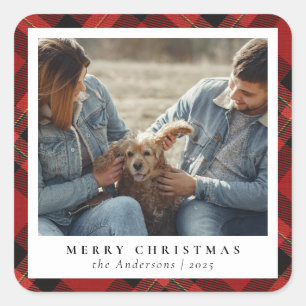 Classic Elegant Merry Christmas Custom Photo Square Sticker