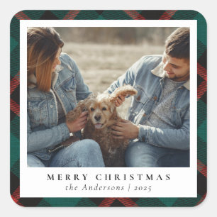 Classic Elegant Merry Christmas Custom Photo Square Sticker
