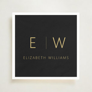Classic Elegant Modern Minimalist Black Gold Napkin