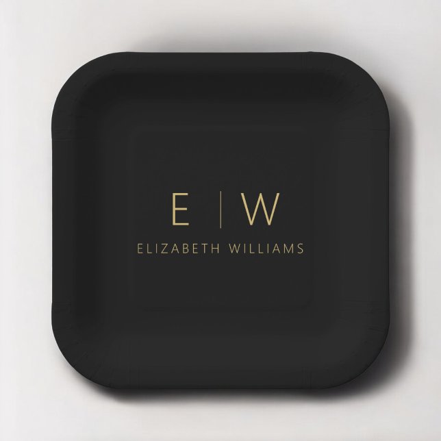 Classic Elegant Modern Minimalist Black Gold Paper Plate (Creator Uploaded)