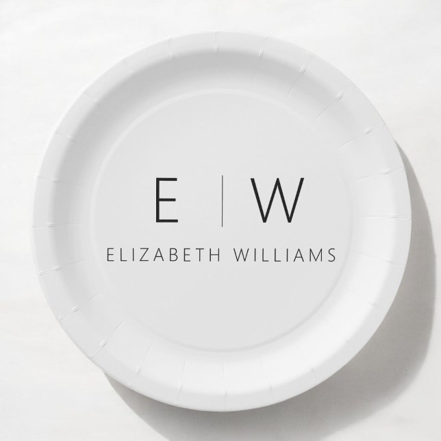 Classic Elegant Modern Minimalist Black White Paper Plate (Creator Uploaded)