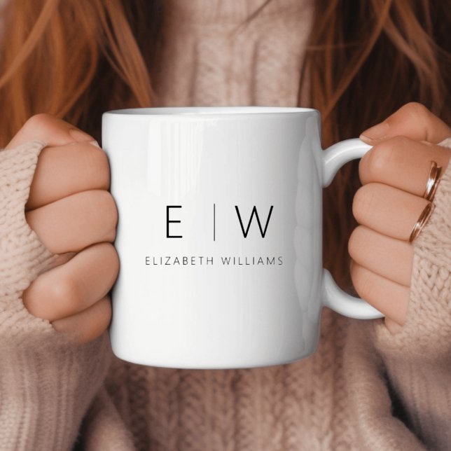 Classic Elegant Modern Minimalist Monogram Name Coffee Mug (Creator Uploaded)